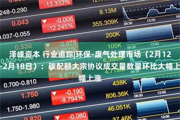 泽峰资本 行业追踪|环保-废气处理市场（2月12日-2月18日）：碳配额大宗协议成交量数量环比大幅上涨